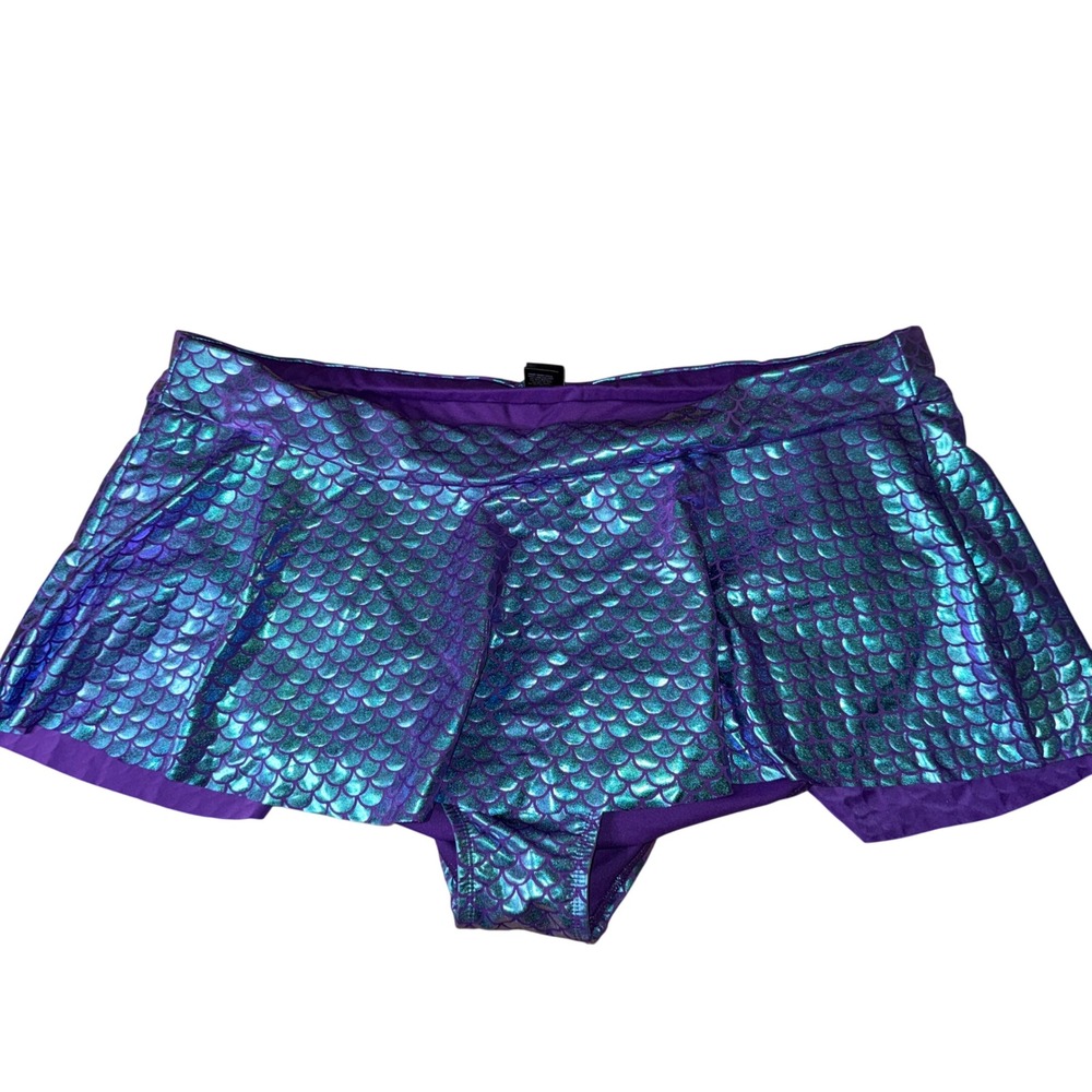 Disney Swim Bottoms 4X Purple Teal Mermaid Scale Skirted Metallic Bikini Plus